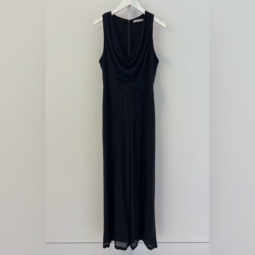 ALICE + OLIVIA BLACK CRYSTAL WIDE LEG JUMPSUIT SIZE US 8 NWOTS!